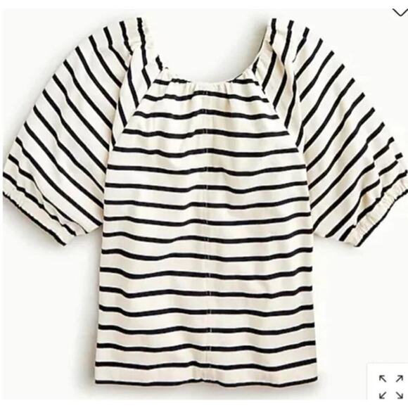 J. Crew Mariner Cloth Puff Sleeve Striped Top White Black Sailor Cotton Womens S - Picture 1 of 11